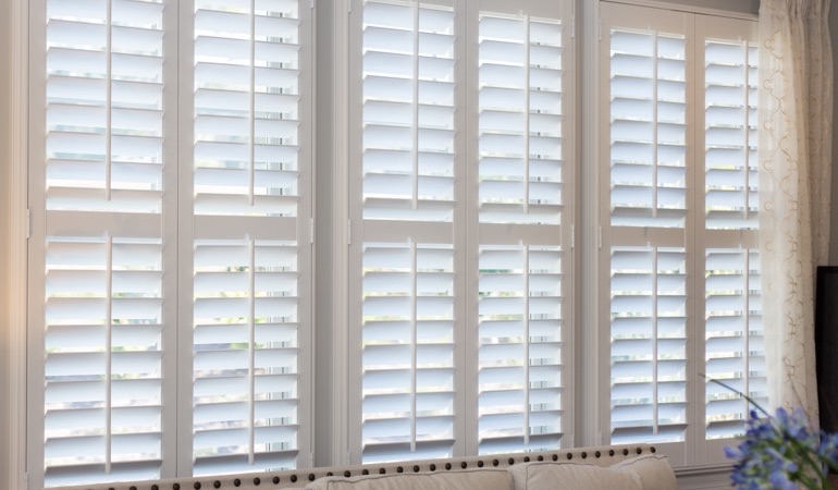 Faux wood plantation shutters in Dallas